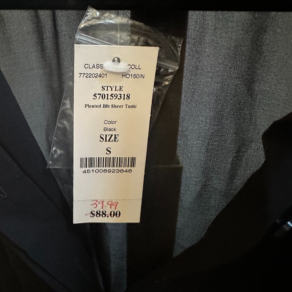 White House Black Market Pleated Bib Sheer Black Tunic Top NWT Sz S - Picture 5 of 9